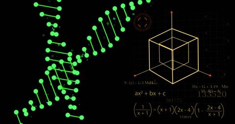 interplay of dna structure cutting through geometric shapes and formulas - Download Free Stock Images Pikwizard.com