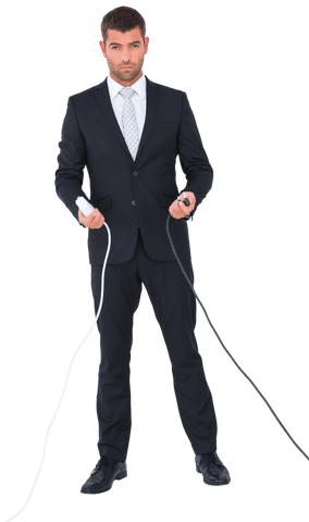 transparent businessman holding connecting cables conference concept - Download Free Stock Videos Pikwizard.com