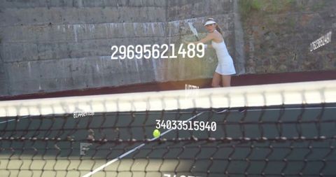Female tennis player with digital data overlays analyzing modern gameplay