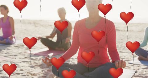 Heart Balloons Over Meditation on Beachside