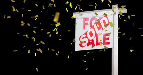 Sold Real Estate Sign with Gold Confetti Celebration - Download Free Stock Images Pikwizard.com