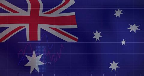 Australian Flag Financial Concept Displaying Market Trends, Data Viz and 2.1% Growth