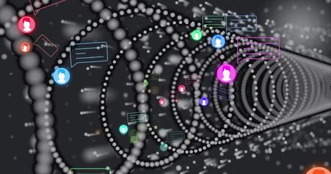 Dynamic data tunnel with futuristic communication icons