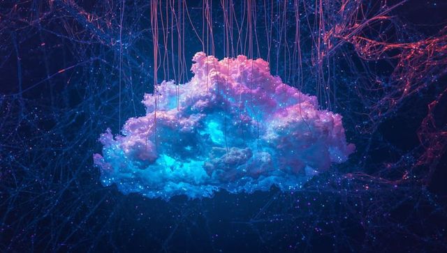 Futuristic Cloud with Glowing Cables in Cyber Network