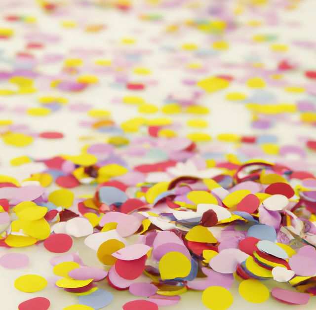 Cheerful image of colorful confetti scattered across a white background, perfect for celebratory themes. Ideal for use in party invitations, celebration event advertisements, festive decorations, fun social media posts, and any project aiming to convey joy and excitement.