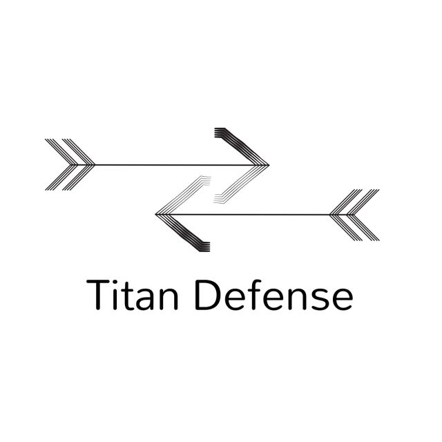 The Titan Defense logo features the company name in black text accompanied by two decorative arrows on a white background. With its minimalist and professional design, this logo is suitable for businesses in the security and defense industry, providing a clean and modern look for branding and marketing purposes.