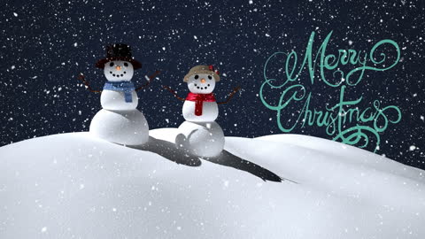 Festive Snowmen Greeting with Falling Snowflakes