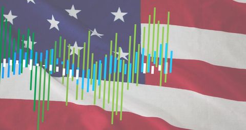Data Analysis Over U.S. Flag Illustrating Economic Trends