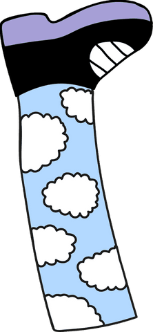 Whimsical cloud print blue sock and sneaker on transparent background