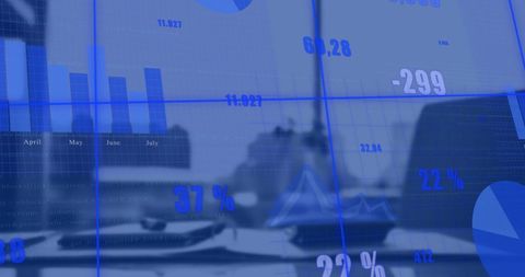 Blue Data Charts and Digital Interface Overlooking Cityscape View - Download Free Stock Images Pikwizard.com