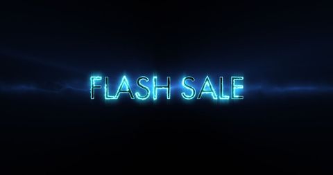 Blue Flash Sale Neon Glowing Text on Black Background