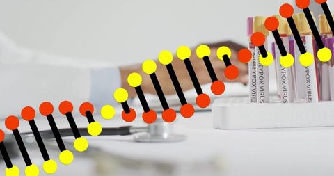 Monkeypox research in laboratory setting with dna helix overlay
