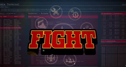 Fight Text Animation with Digital Data Processing on Screen