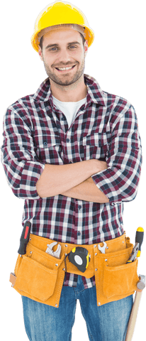 confident young male handyman wearing hard hat and tool belt transparent background - Download Free Stock Videos Pikwizard.com