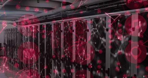 Modern data center with futuristic network overlay