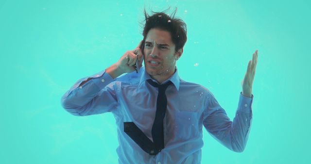 Frustrated Businessman Dressed in Suit Underwater Using Smartphone - Download Free Stock Images Pikwizard.com