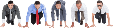 Transparent competitive business team preparing to start a race