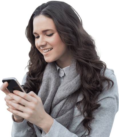 Caucasian Woman Enjoying Smartphone on Transparent Background
