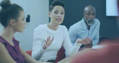 Leading Boardroom Discussion: Woman Gesturing During Team Meeting, Professional Leadership