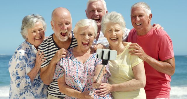 Group of Senior Friends Taking Selfie on Beach - Download Free Stock Images Pikwizard.com