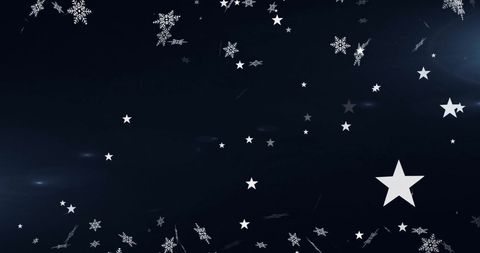 Snowflakes and Stars Falling in Night Sky Winter Scene