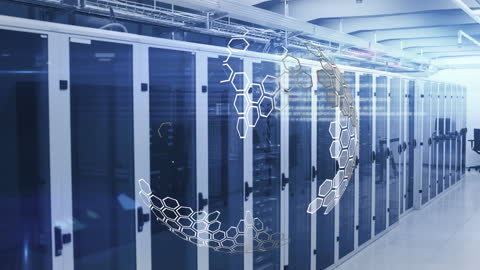 Futuristic Digital Data Animation in Modern Server Room