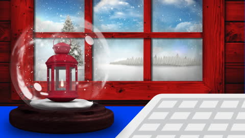 Christmas Lantern in Snow Globe with Winter Landscape