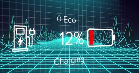 Eco Charging Battery with Futuristic Grid Background