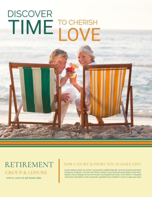 Elderly Couple Relaxing on Beach, Perfect Retirement Advertisement - Download Free Stock Templates Pikwizard.com