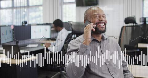 Smiling Businessman Discussing Market Trends in Modern Office