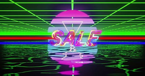 Vibrant Digital Sunset with Retro Sale Text