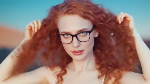 Red-haired Woman Adjusting Curls During Serene Dusk