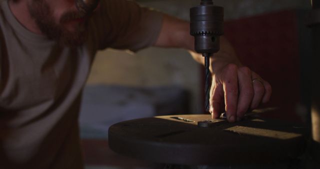 Craftsman Using Drill Press for Precise Metalwork - Download Free Stock Images Pikwizard.com