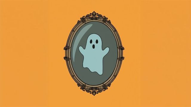 Whimsical ghost illustration in vintage oval frame