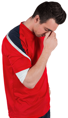 Disappointed Football Fan in Red Jersey with Transparent Background