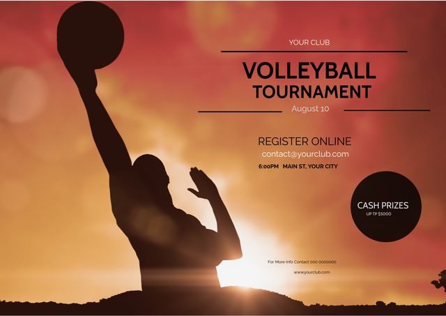 Dynamic Sunset Volleyball Tournament Flyer with Silhouette - Download Free Stock Templates Pikwizard.com