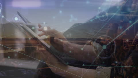 Businesswoman Using Tablet with Global Network Overlay