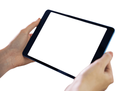 Hands holding tablet with transparent background for design