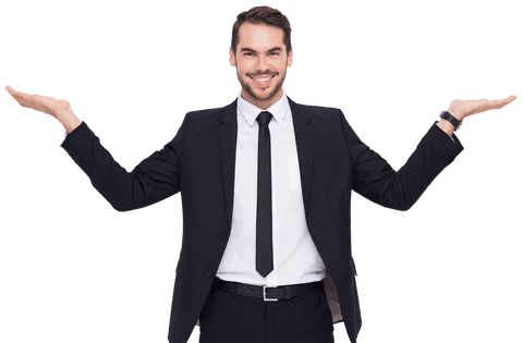 smiling businessman with open hands on transparent background - Download Free Stock Videos Pikwizard.com