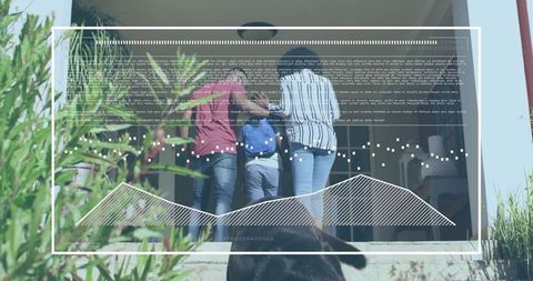 Family Reunion at Bright Porch Entrance with Pet Dog