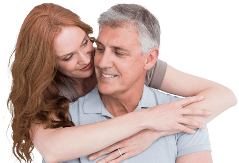 Transparent Romantic Caucasian Couple Embracing and Smiling Warmly