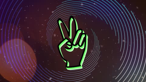 Neon Hand Gesture with Hypnotic Perpetual Spin Background