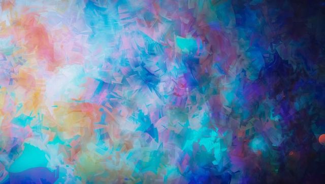 Dynamic Mosaic Painting with Turquoise and Pink Abstract Brushstrokes