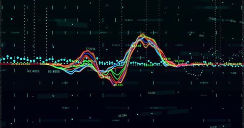 Colorful Data Waveforms on Digital Analytics Dashboard Interface