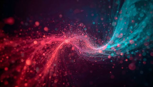 Magenta Teal Particle Vortex Flowing Toward Luminous Center with Neon Bokeh and Energy