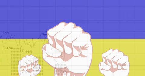 Protest Fists and Ukrainian Flag Conceptual Illustration