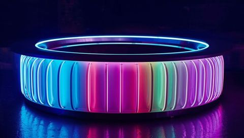 Neon spectrum ring emitting gradient light for futuristic display and stage design