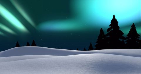 Aurora Illuminating Snowy Landscape at Christmas Night