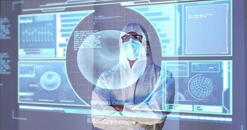 Scientist Analyzing Medical Data on Interactive Screen Technology