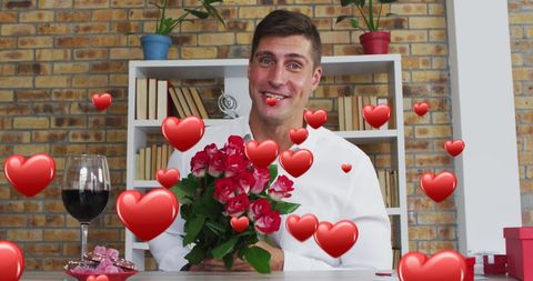 Romantic Proposal at Home with Red Roses on Video Call - Download Free Stock Images Pikwizard.com